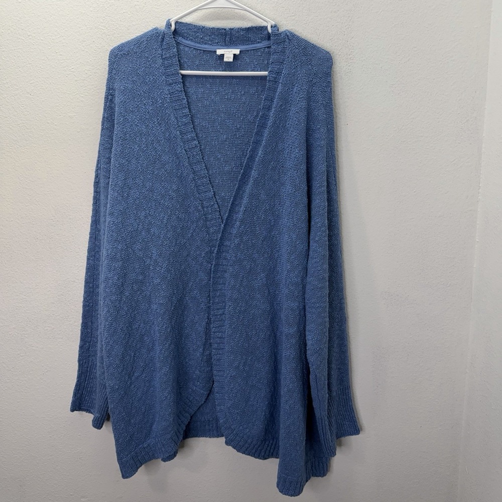 J. Jill SZ 3X Blue Cotton Blend Open Front Cardigan Sweater Coastal Chunky Knit